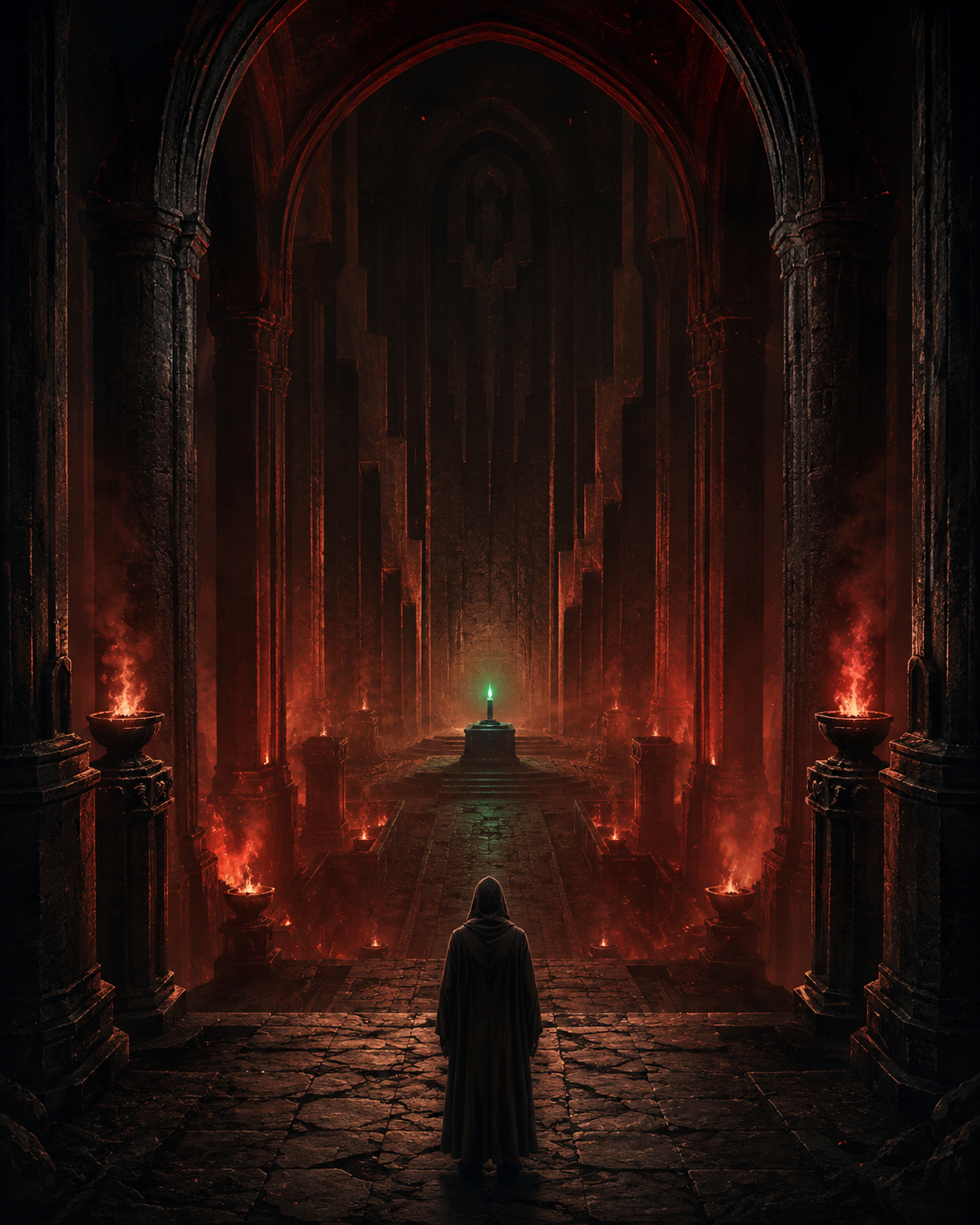 A solitary pilgrim facing the Chamber of Red