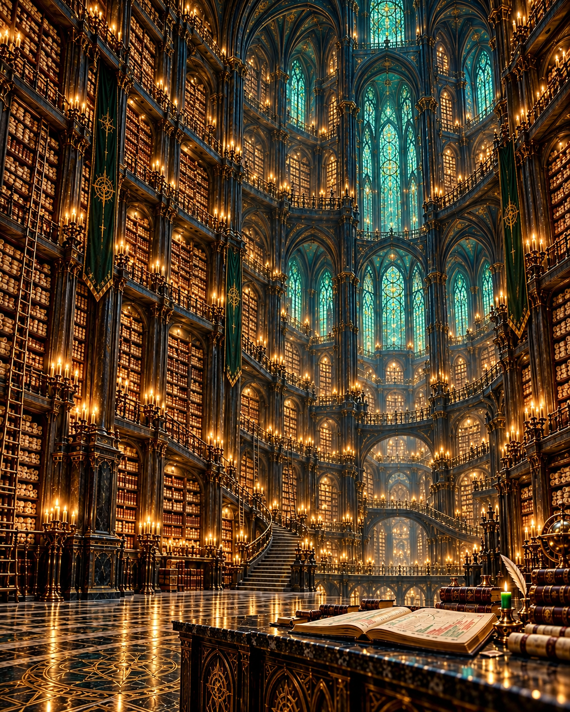 The vast ChartKeeper’s Archives filled with illuminated shelves and records of forgotten trades